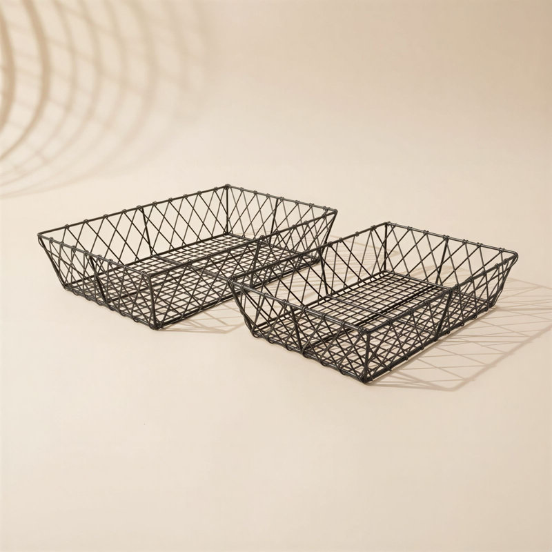 Rectangular Black Wire Serving Tray, Industrial Metal Storage Tray