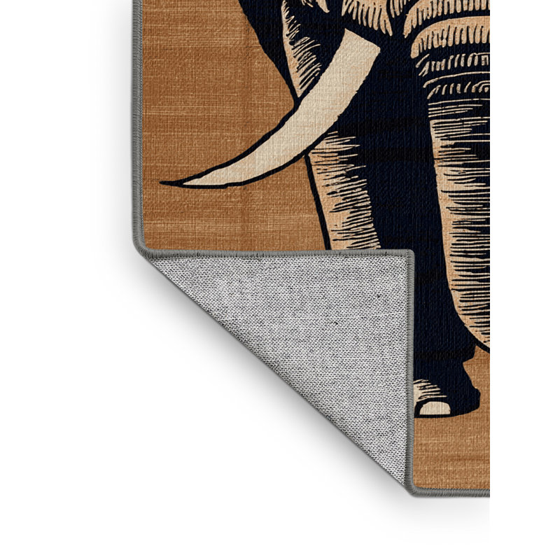 Tapis à motif d'éléphants asiatiques lavables , Carré 4 pi