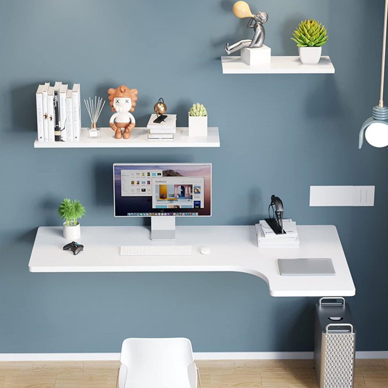 39.37" Wall-Mounted Folding Desk, Space-Saving Floating Workstation with Silent Hinges