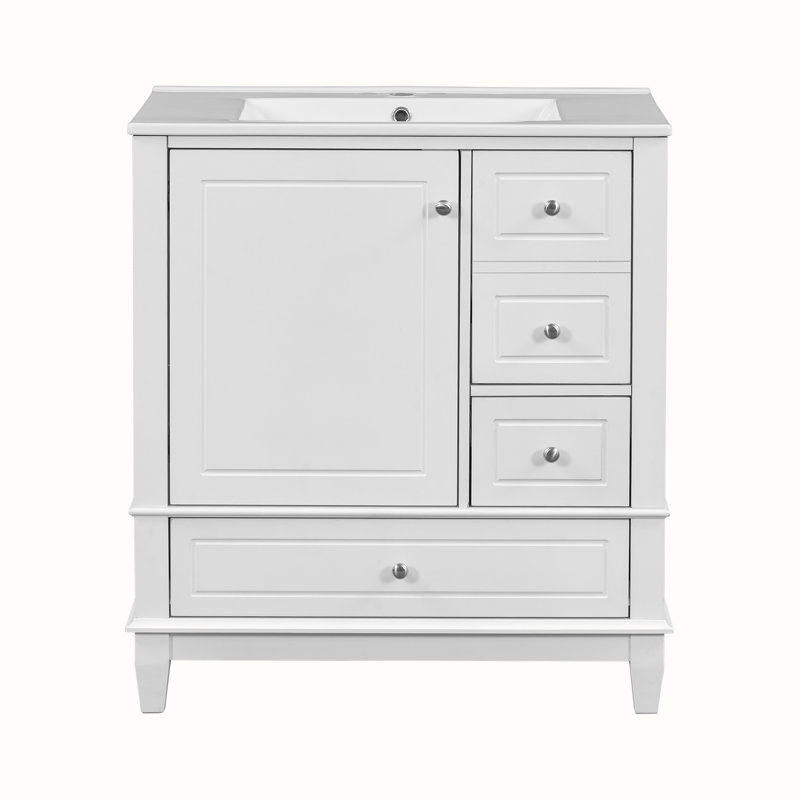 Meuble-lavabo avec lavabo et armoire avec tiroirs, Blanc, Argent argent