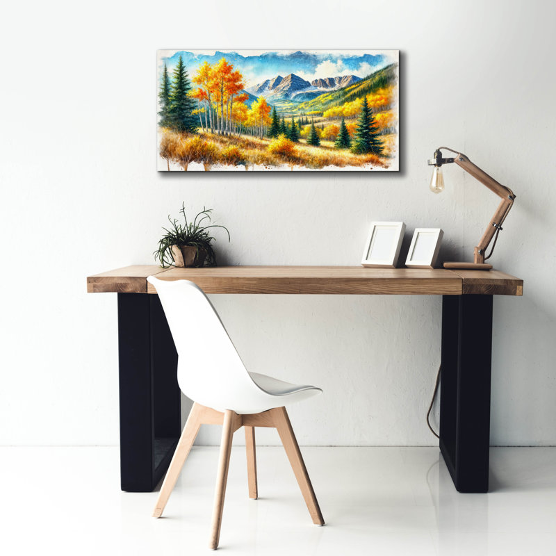 «Aspen Landscape Watercolor» par Rey Klimt, art mural sur toile, H 20 po x l 40 po