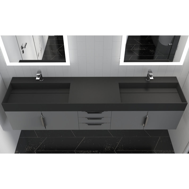 84" Amazon Double Bathroom Vanity with Top, Black, Brushed Nickel, Gray