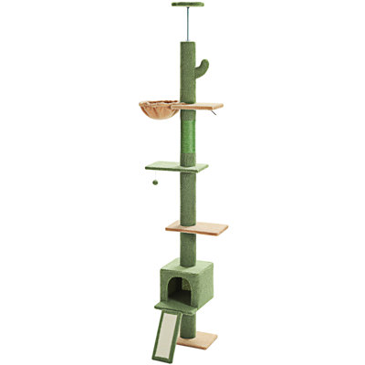 Arbre à chat, du sol au plafond, grande tour pour chat, arbre d'escalade à 5 niveaux pour chats d'intérieur avec condo, poteau à griffes et échelle pour chat à hauteur réglable (83 po à 108 po)