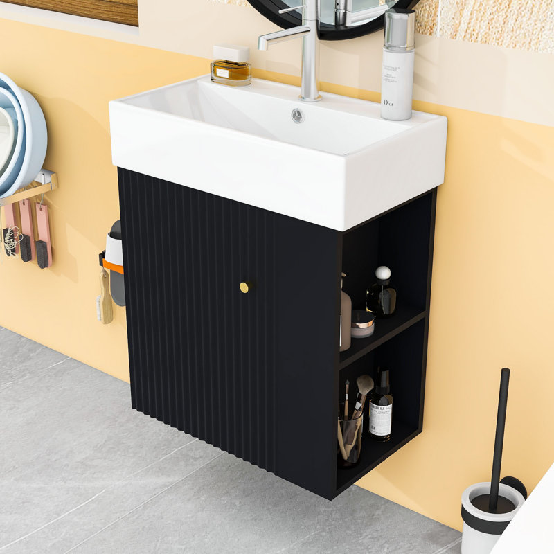 Meuble-lavabo 21,6 po avec lavabo en céramique, Noir, noir, noir, noir