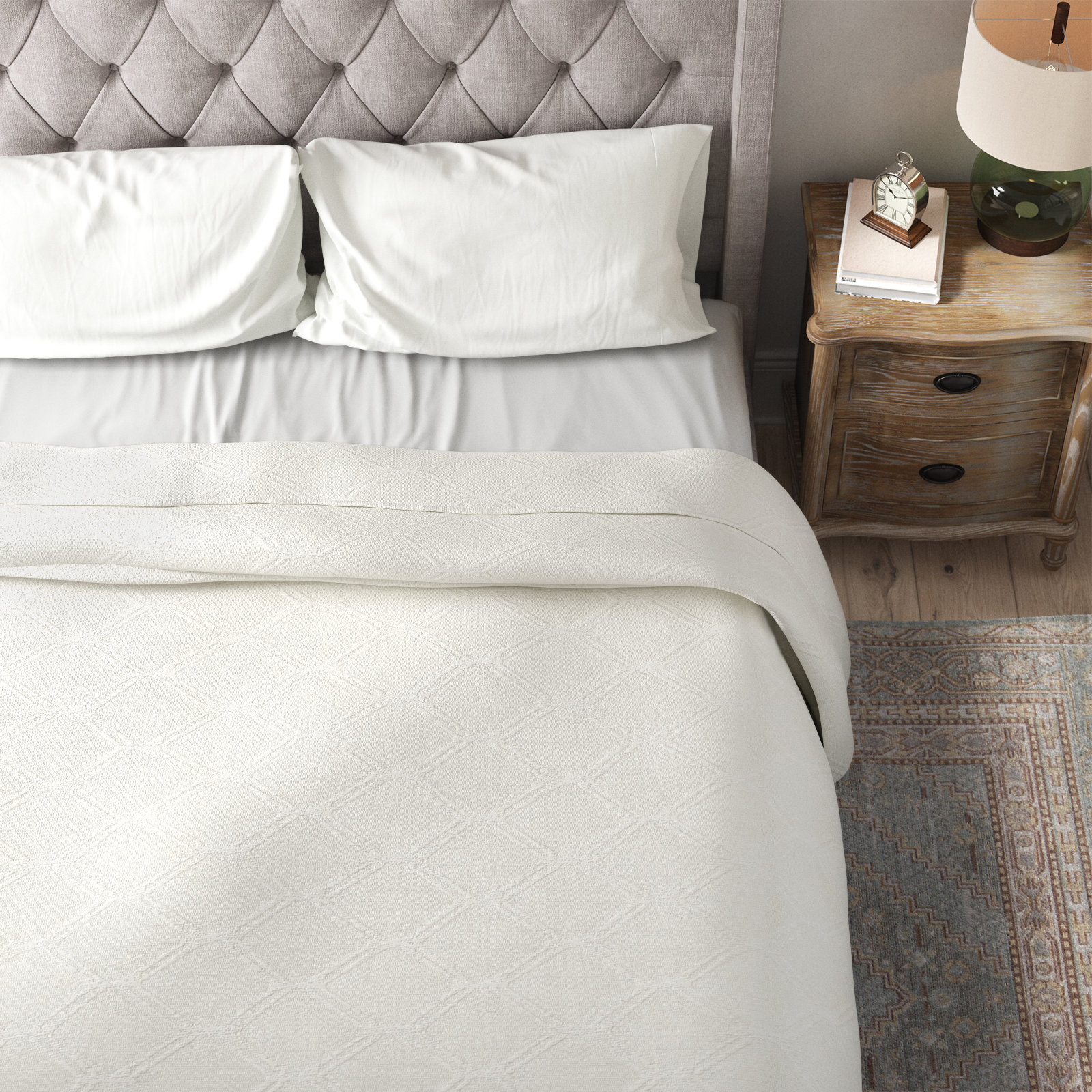 Barry Cotton Coverlet Set, Queen Coverlet, Ivory