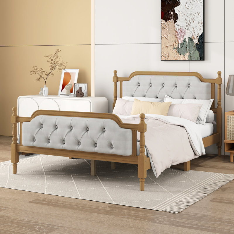 Lit plateforme tapissier avec tête de lit, Double, Walnut