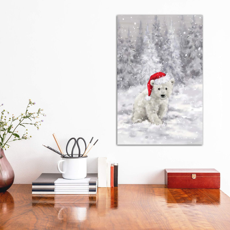Ours polaire en bois II par Makiko - impression d'art graphique, H 18 po x l 12 po x 1,5 po, Toile tendue, Pas de tapis