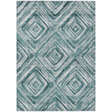 3' X 5' Teal Blue Aqua And Gray Geometric Washable Indoor Outdoor Area Rug
