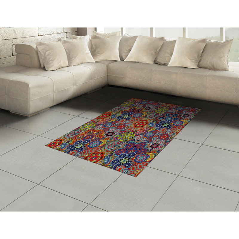 Tapis décoratif à motif de fibres longues en polyester à haute densité Paisley, Rectangle— 4 pi x 5 pi 8 po