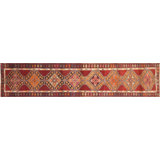 One-of-a-Kind Hand-Knotted 1960s 2'7" x 12'9" Runner Wool Area Rug in Red/Yellow