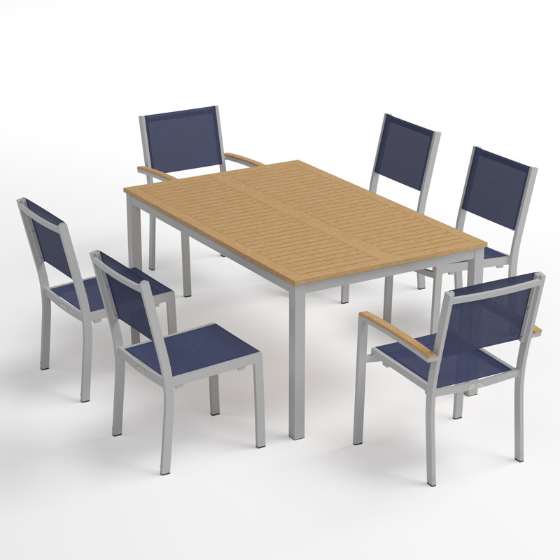 Travira Outdoor 7 - Piece Dining Set, Natural Tekwood, Ink Pen