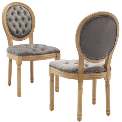 Amando 19.7" H Tufted Velvet Side Chair With Nailhead Trim Decor King Louis Back Solid Wood Dining Chairs