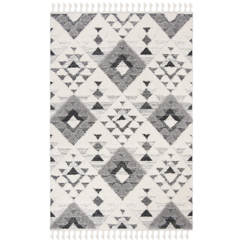 Tapis performance à poil long à pampilles à motif marocain, Rectangle de 11 pi x 15 pi