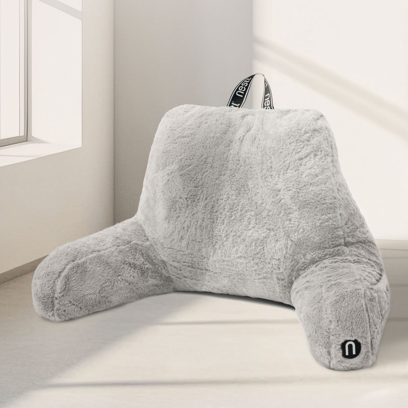 Coussin de dossier en fausse fourrure, Gris clair