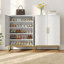 Armoire à chaussures à 2 portes, range-chaussures dissimulé à 7 niveaux en métal, armoire de rangement étroite moderne avec tablettes réglables