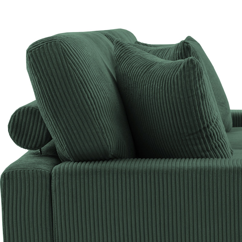 2 - Piece Upholstered Corduroy Modular Sectional Sofa with Pillow Back and Solid Wood Legs, Vert forêt