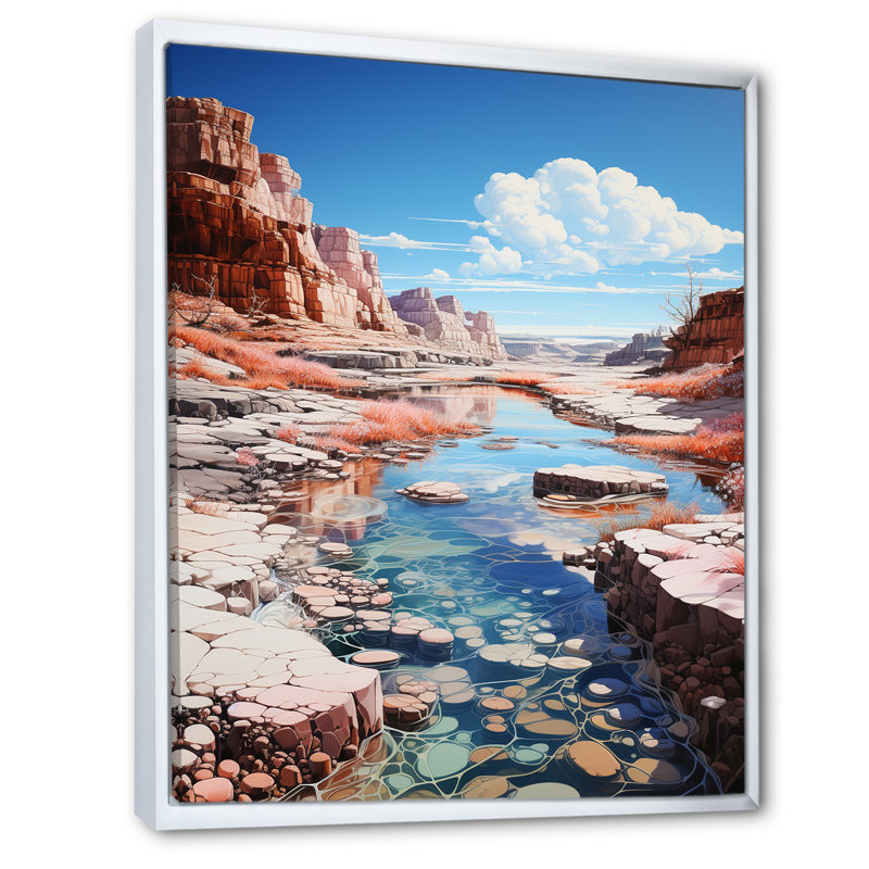 Paysage de Kawaii très sur toile, Cadre flottant blanc, H 44 po x l 34 po x P 1,5 po