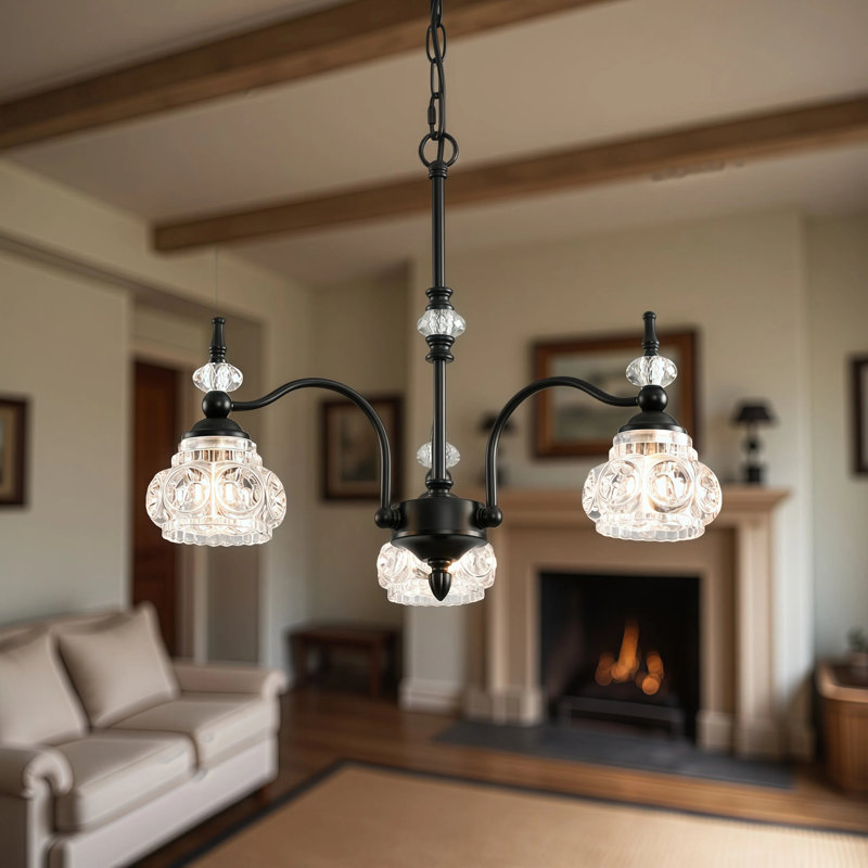 3/5-Light CelestialCrown Sputnik Chandelier with Artistic Glass Shades – Black for Kitchen & Living Room, Matte Black