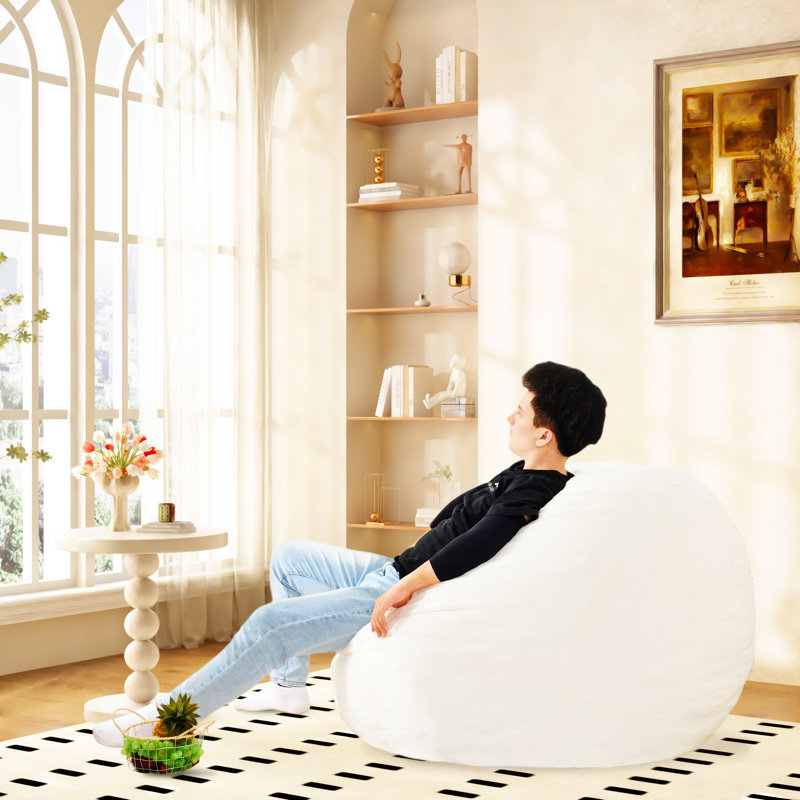 Fauteuil-sac géant pour adultes, Fausse fourrure blanche