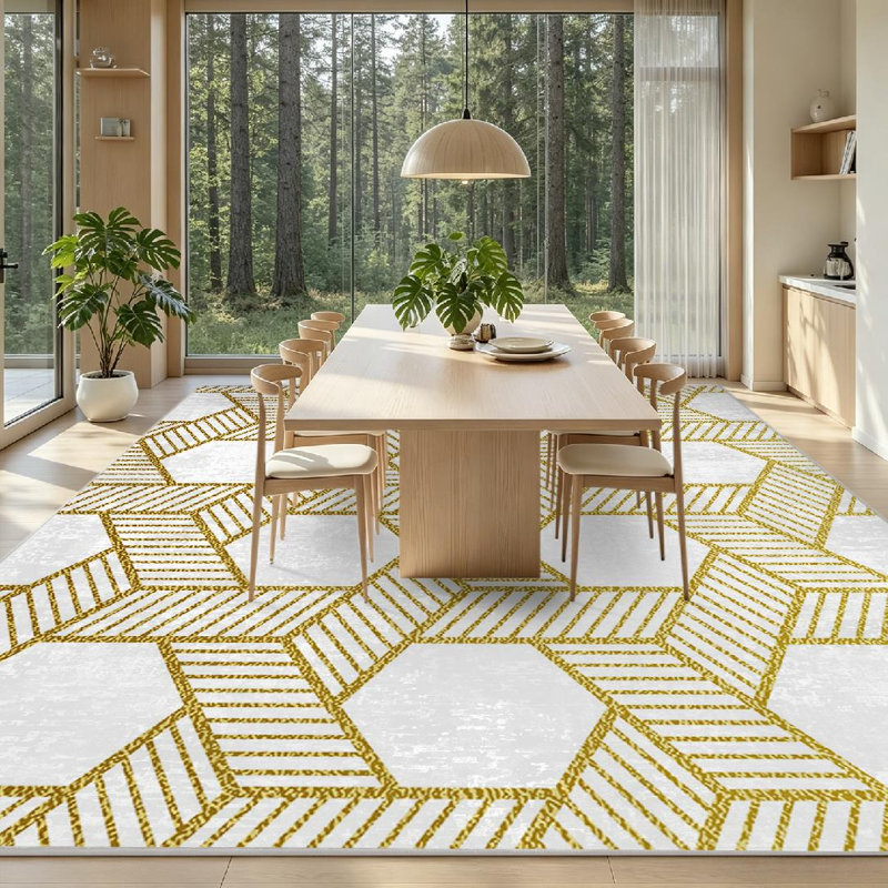 Tapis intérieur doré à motif géométrique sans couture lavable à la machine, Rectangle 71 po x 98 po