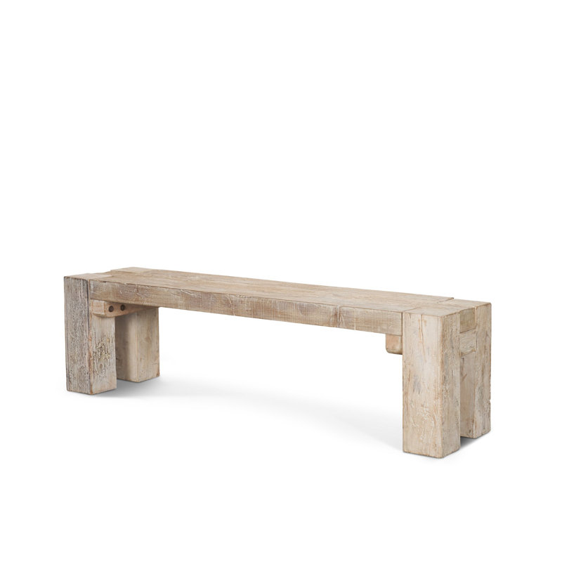 Banc en bois massif récupéré Landry avec finition blanchie et nuances rosées, H 18 po x l 64 po x P 16 po
