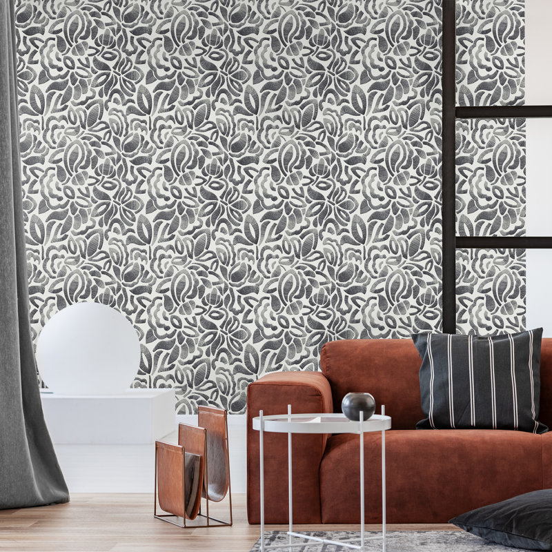 Chelchowska Pepper Collection Flocked Fabric Brussels Lace Lana 10.05m x 53cm Wallpaper Roll, Silver