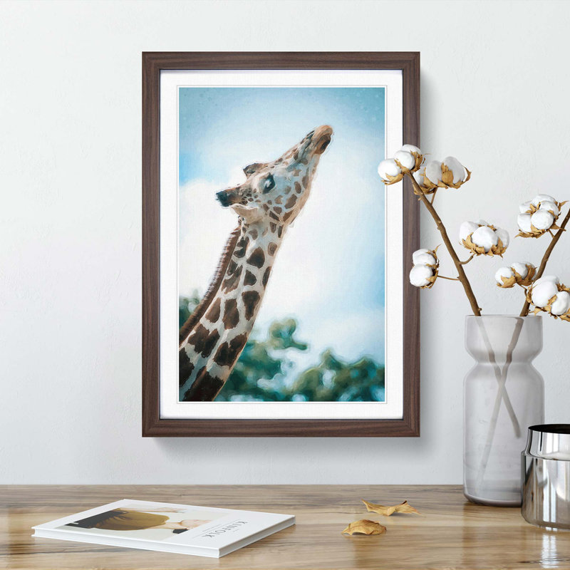 Stretching Giraffe - Picture Frame Graphic Art Print, 36cm H x 27cm W x 2cm D, Walnut Framed