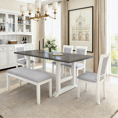 Ensemble de table de salle à manger 6 pièces avec plateau de table extensible
