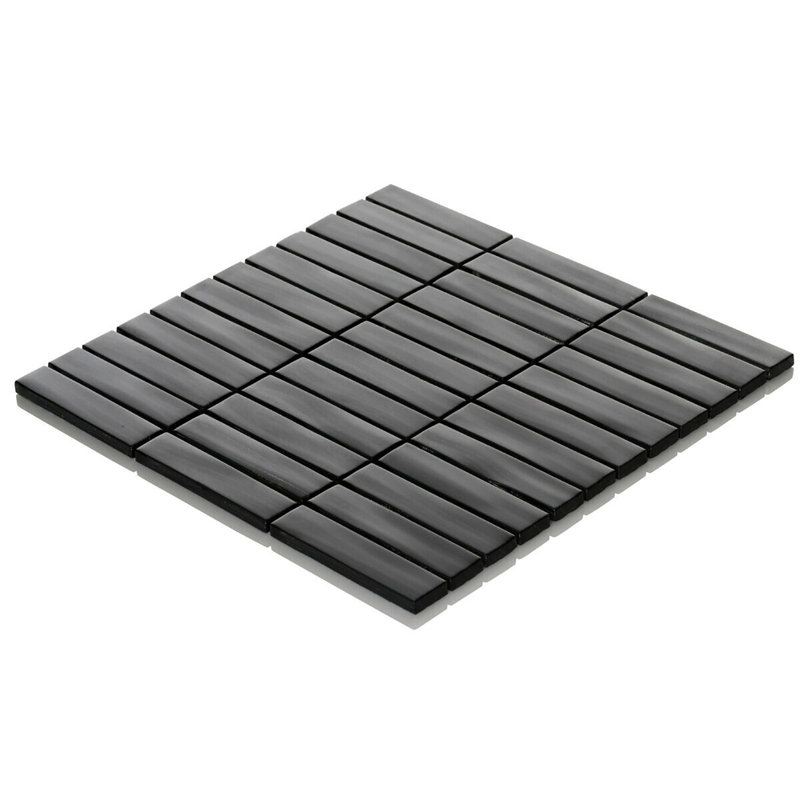 1" x 4" Glass Grid Mosaic Tile, Black