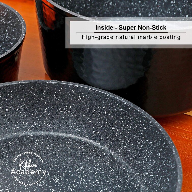 Kitchen Academy Black 12 Piece Granite Nonstick Induction Cookware Set