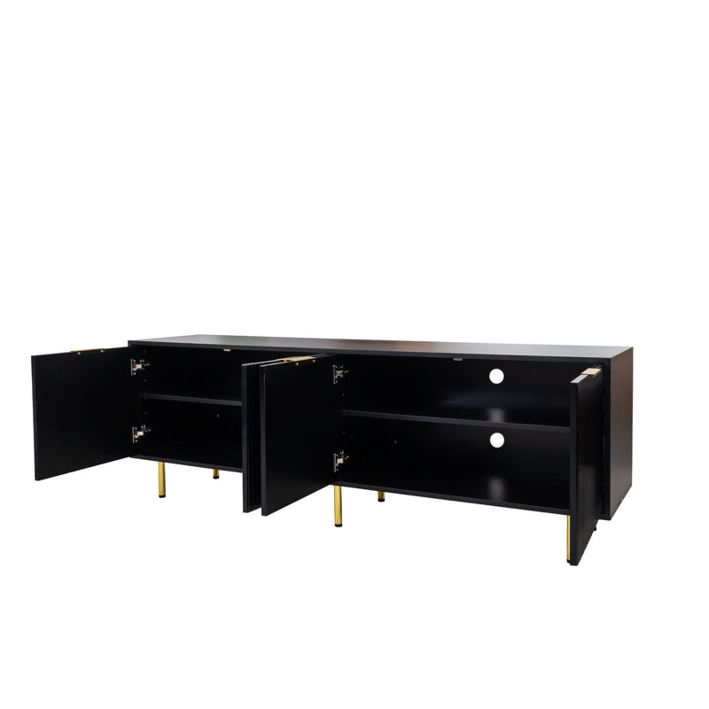 Commode moderne pour téléviseur 80 po noir chaud, salon et chambre à coucher fascinant, quatre, exposition facile à nettoyer, teinte de 80 po, chambre et chambre à coucher, 4 tiroirs, surface