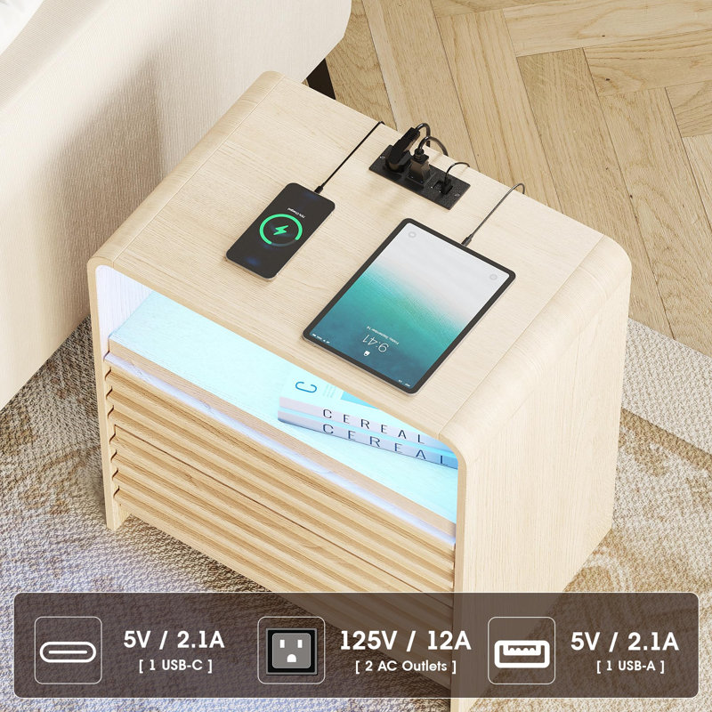 Table de chevet moderne avec station de charge, Jaune