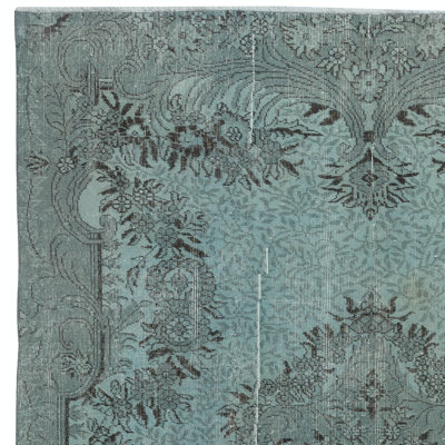 6.6x10 Ft Contemporary Hand Knotted Turkish Area Rug Re-Dyed in Light Blue