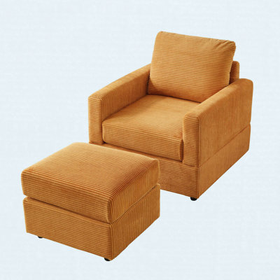 Classic Corduroy Chaise Lounge, Comfy Sofa Chaise Couch Chair, Upholstered Accent Chair