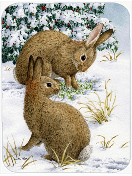 East Urban Home Rabbit Searching for Grass in the Snow Glass Cutting Board