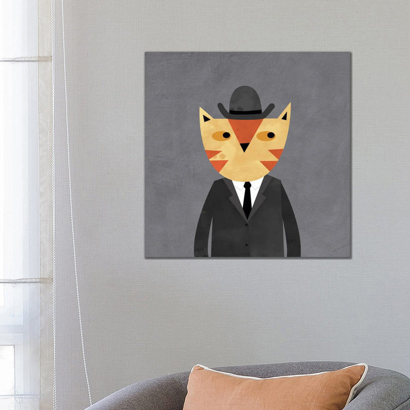 Ginger Cat In A Bowler Hat by Nic Squirrell - Wrapped Canvas Gallery-Wrapped Canvas Giclée