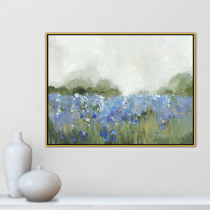 «Meadows Bluebells Field» encadré sur toile par Allison Pearce, H 31,5 po x l 41,5 po x P 2 po, Encadrement doré