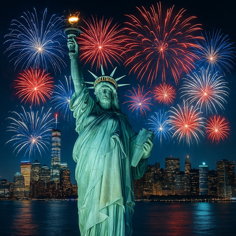 Statue of Liberty Fireworks Night, art mural sur toile, H 12 po x l 12 po