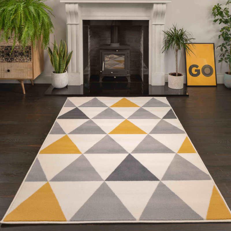 Zhora Tufted Ochre Grey Geometric Rug, Rectangle 280 x 365cm