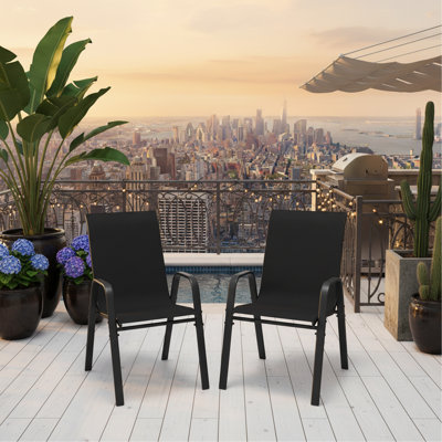 Ensemble de 6 chaises de salle à manger d'extérieur, siège large et ergonomique, capacité de 350 lb par chaise, structure en métal Teslin imperméable et résistante à la rouille, idéale pour la terrasse, le jardin, la salle de banquet et l'utilisation commerciale
