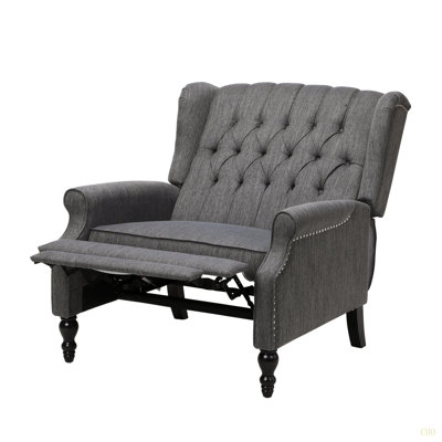 Push Back Recliner Chair Fabric Lounge Armchair Pushback Recliner With Rivet Decoration Wingback Single Sofa Chair With Padded Seat For Living Room, Bedroom 33.25D X 37.75W X 42.5H In