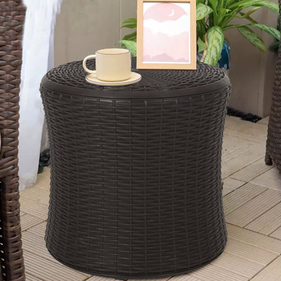 Table de patio d'extérieur en faux osier, rangement caché