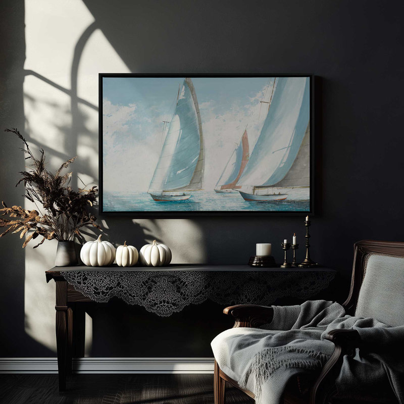 Voiles de bord de mer, Or poli, H 20,75 po x l 30,75 po, Impression encadrée sans passe-partout