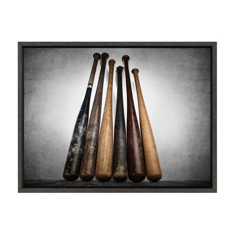 'Six Vintage Baseball Bats' by Shawn St.Peter- Floater Frame Graphic Art Print on Canvas