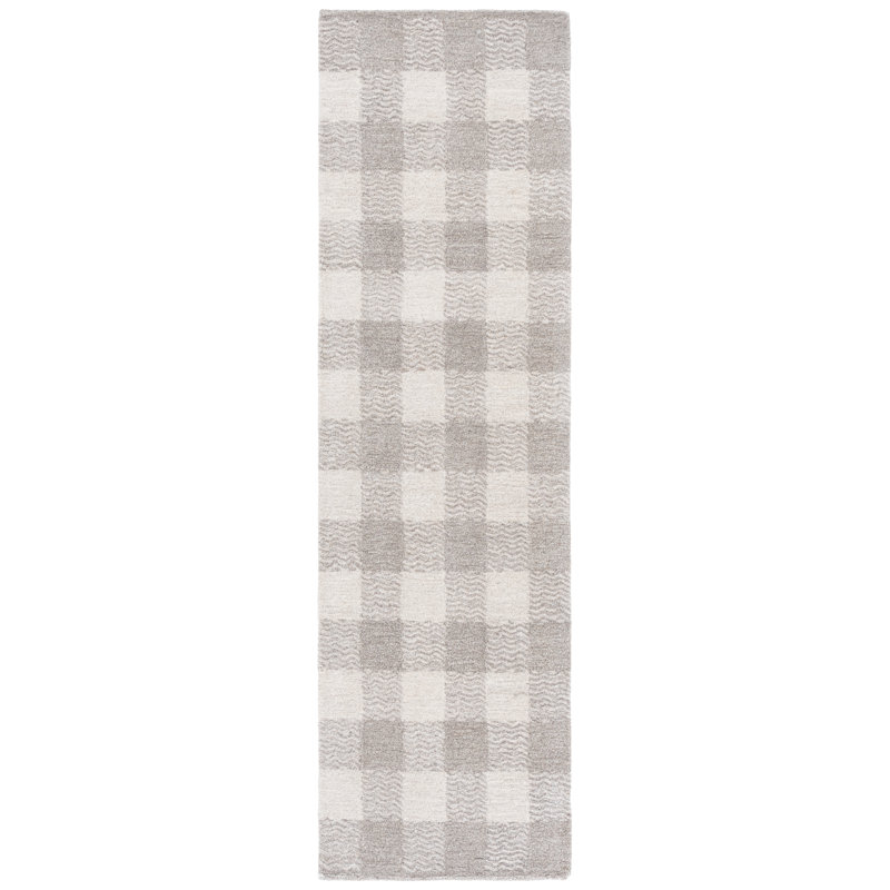 Genre 801 Hand Tufted Wool/Cotton/Fiber Checkered Rug in Gray/Ivory, Runner 2'3" x 8'