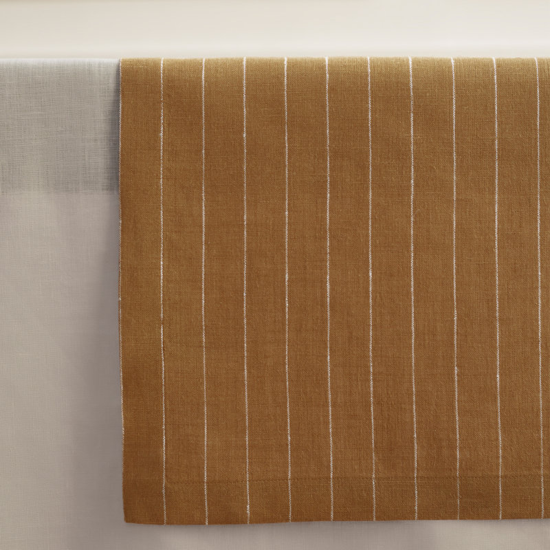 Pinstripe - 100% Pure Linen Table Runner, 60" x 14", Camel/White