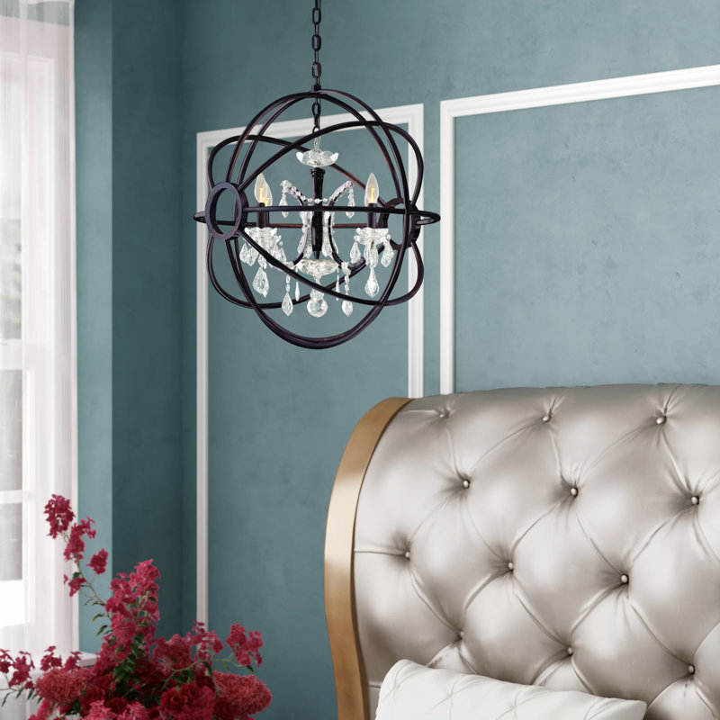 Svante 4 - Light Dimmable Globe Chandelier, Crystal (Clear), Dark Bronze