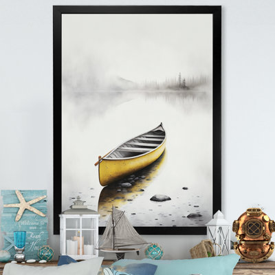 «Yellow Canoe On The Lake I» - art mural sur toile de bord de mer