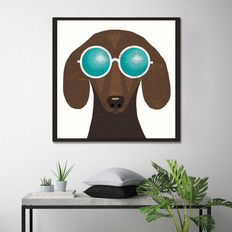 «Beach Bums Dachshund I», impression, H 21,5 po x l 21,5 po x P 2 po, Cadre flottant espresso