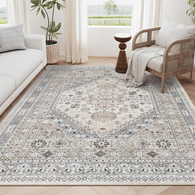 Tapis lavable antidérapant Medallion (beige)